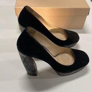 Prada Black Pumps with Textured Gray Heel